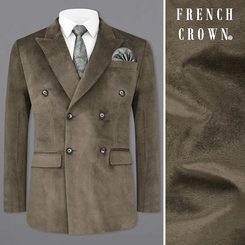 Hemlock Brown Velvet Double-Breasted Designer Blazer made by French Crown