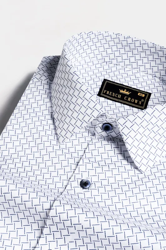 Bright White with Meteorite Blue Printed Twill Premium Cotton Shirt sold by French Crown