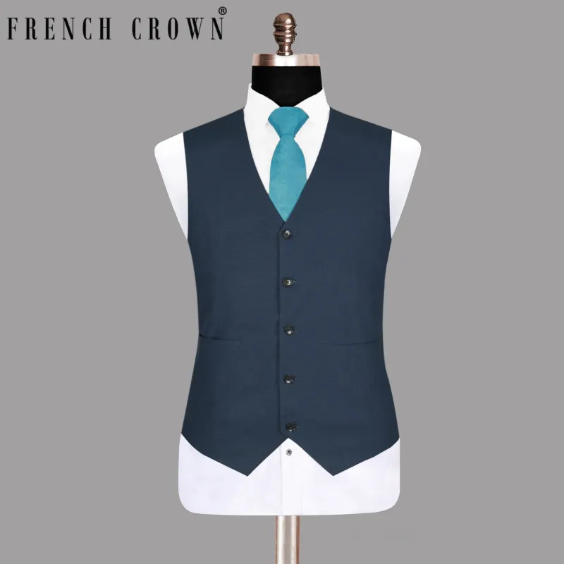 Royal Blue Subtle Checked Premium Cotton Waistcoat sold by French Crown