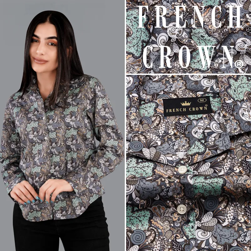 Pewter Green with Storm Gray Quirky Printed Premium Cotton Shirt sold by French Crown