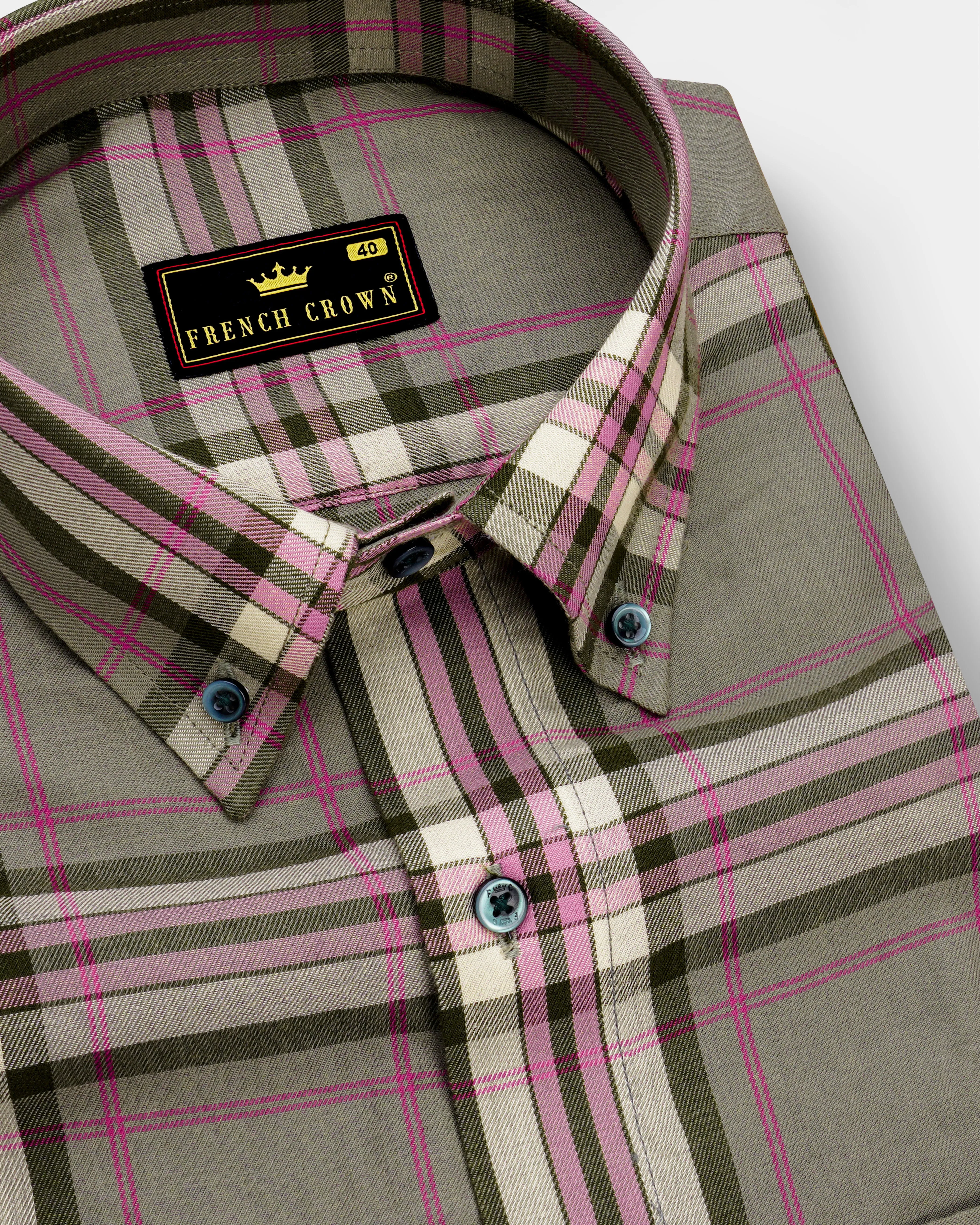 Hurricane Gray Twill Plaid Premium Cotton Shirt sold by French Crown