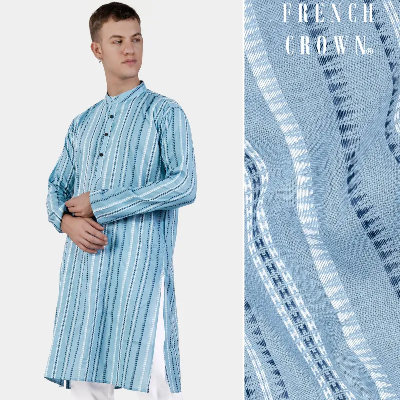Glacier Blue Dobby Textured Premium Giza Cotton Kurta sold by French Crown