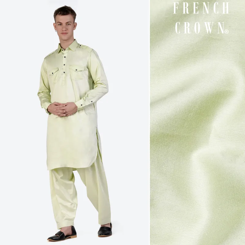 Bone Green Subtle Sheen Super Soft Premium Cotton Pathani Set sold by French Crown