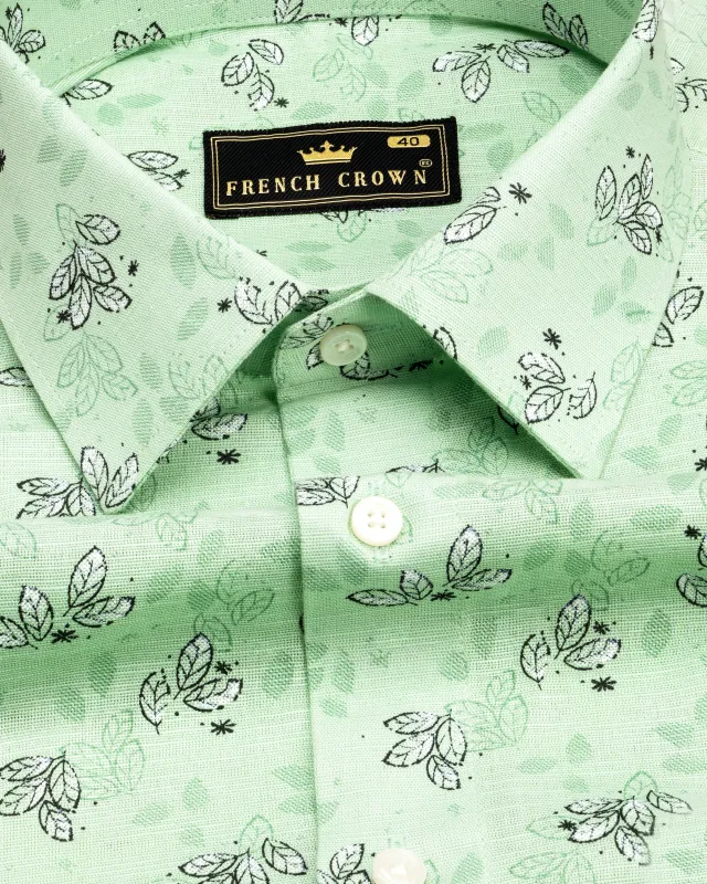 Beryl Green Ditsy Textured Luxurious Linen Shirt sold by French Crown