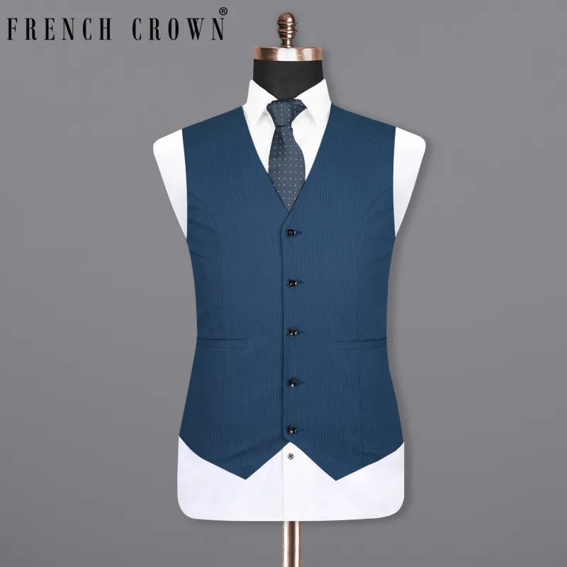 San Juan Blue Subtle Striped Premium Cotton Sports Waistcoat sold by French Crown