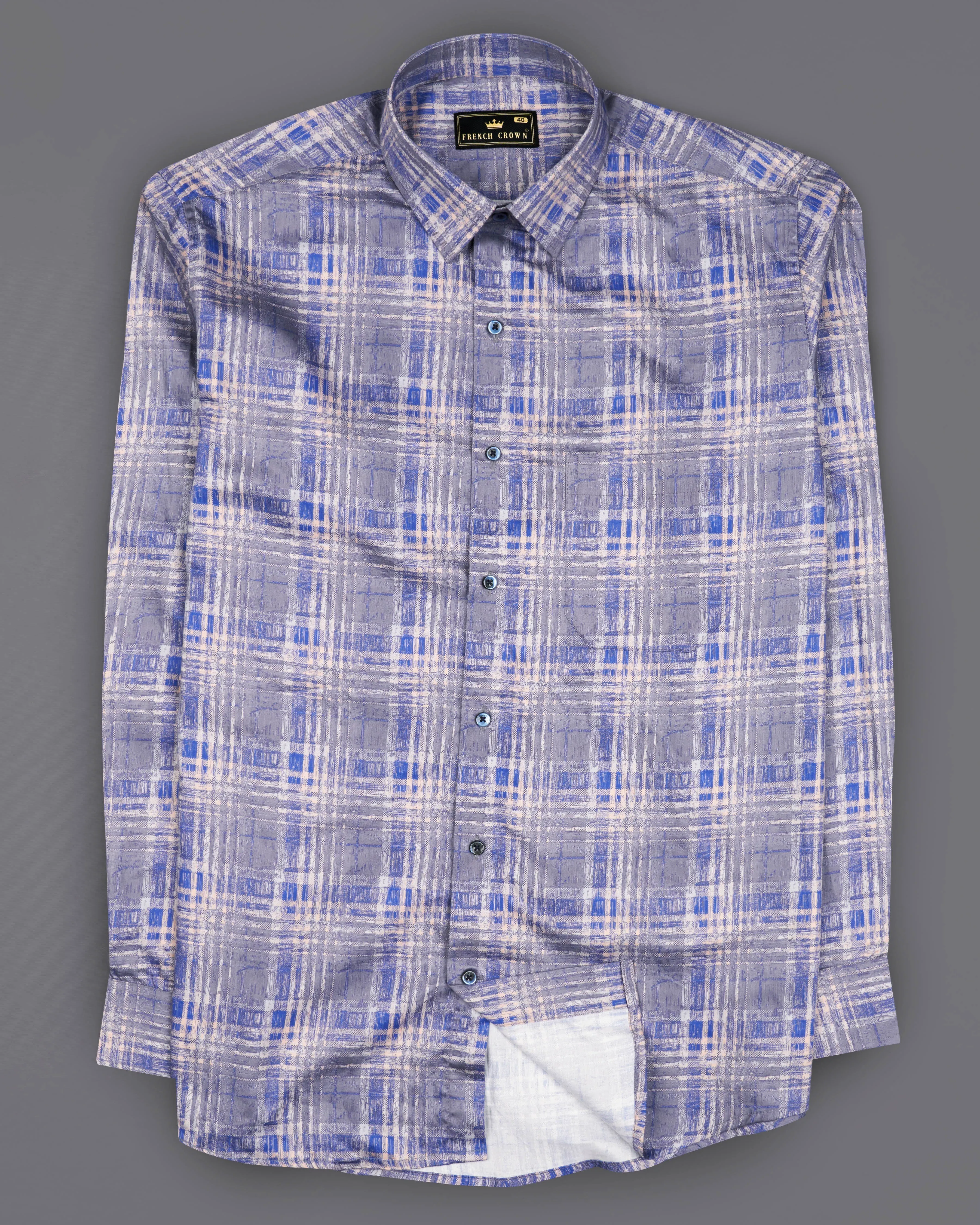 Regent Gray with Scampi Blue Plaid Super Soft Premium Cotton Shirt sold by French Crown product image thumbnail 5