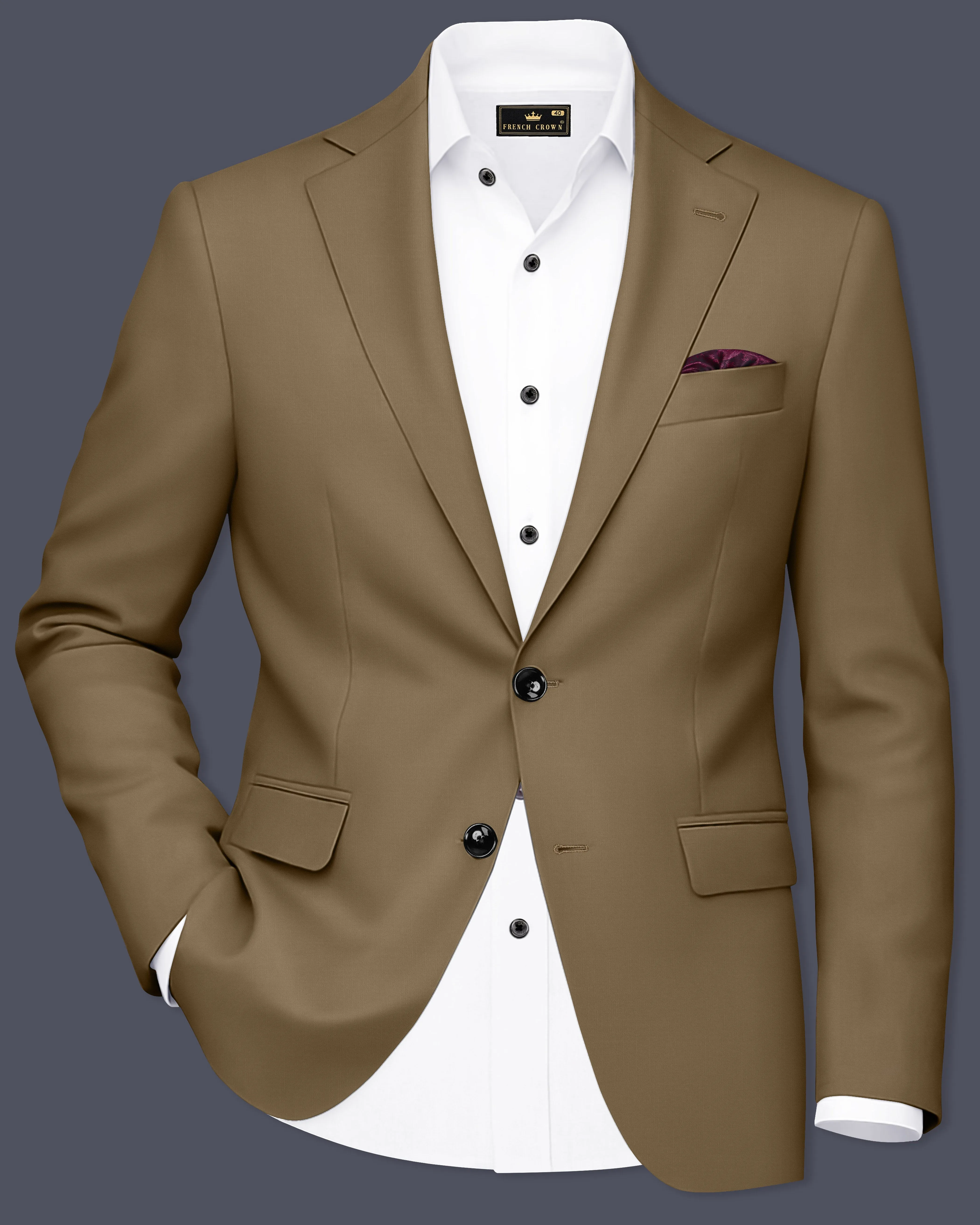 Khaki Brown Single Breasted Blazer sold by French Crown