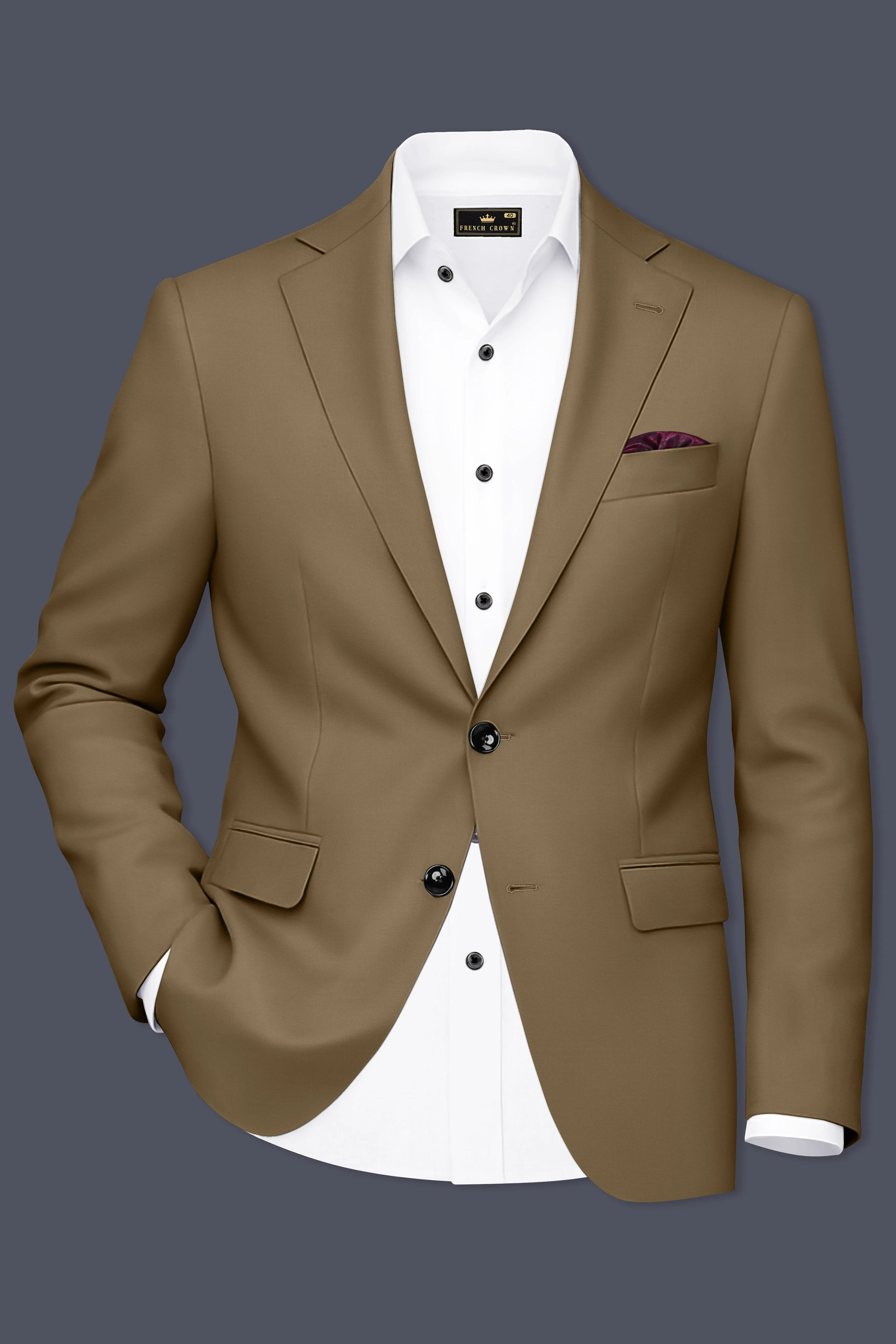 Khaki Brown Single Breasted Blazer sold by French Crown product image thumbnail 2