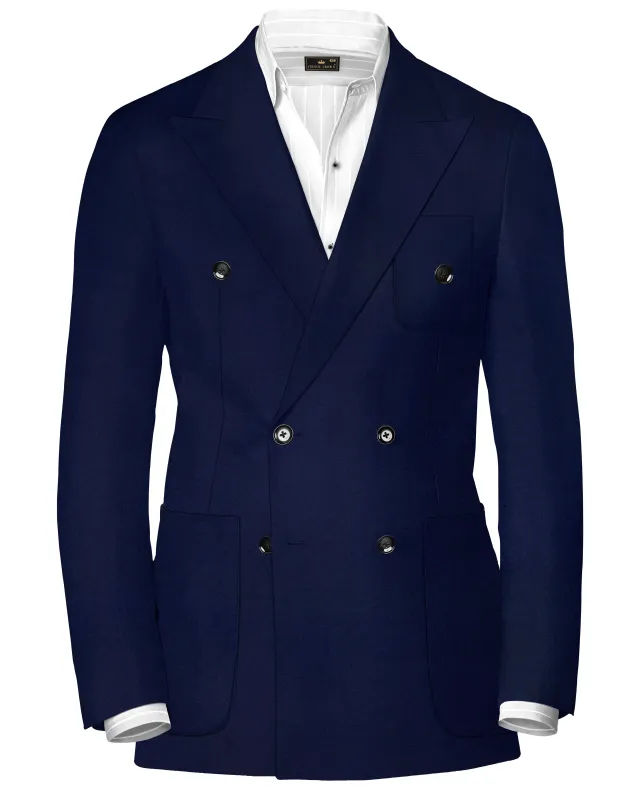 Baltic Blue Wool Rich Double Breasted Sports Blazer sold by French Crown
