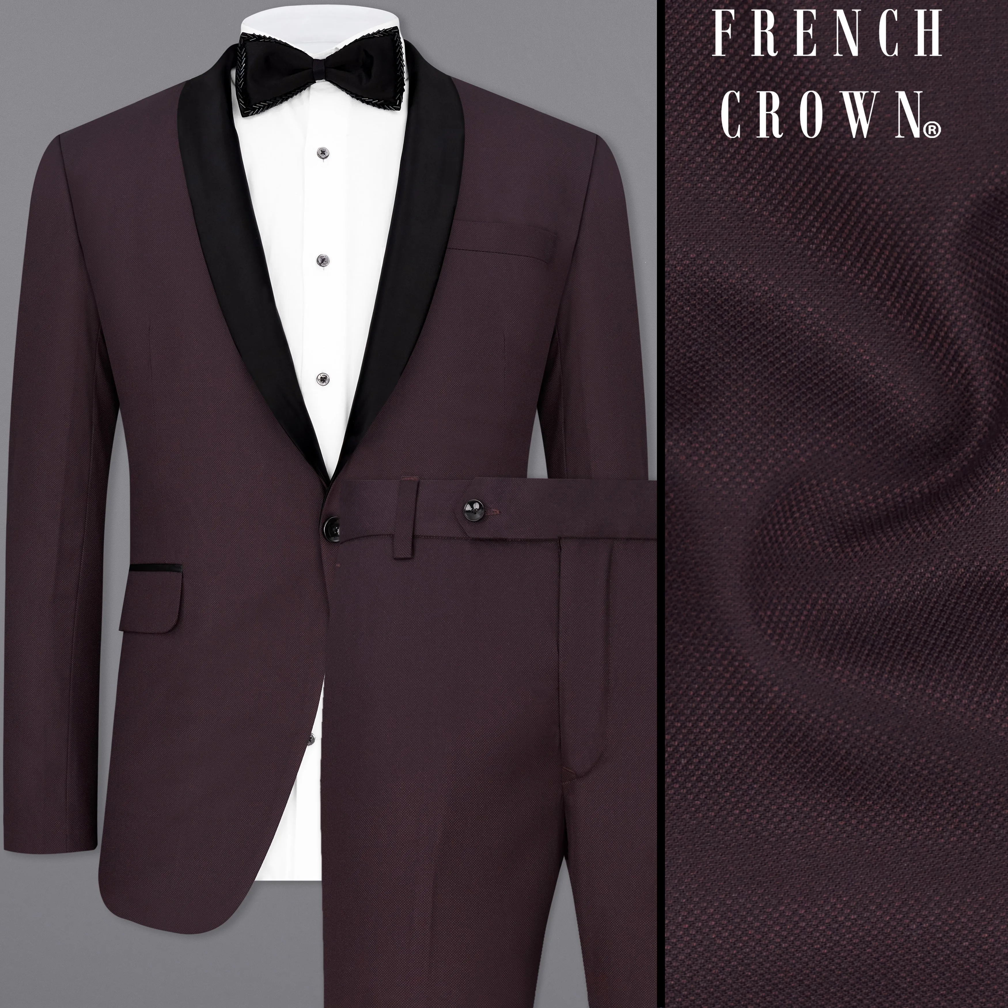 Aubergine Maroon Tuxedo Suit sold by French Crown