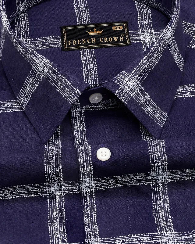 Violent Blue with White Windowpane Dobby Texture Premium Giza Cotton Shirt sold by French Crown