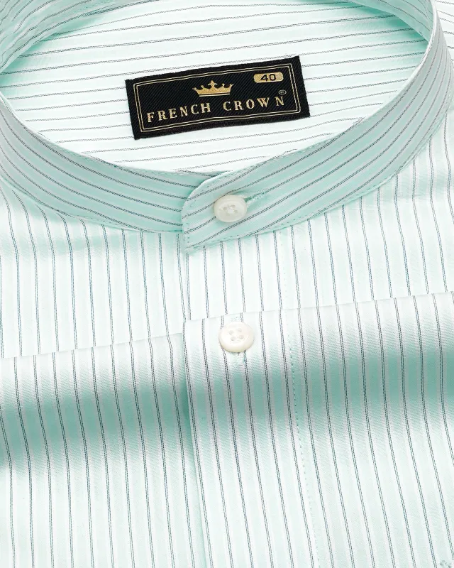 Tranquil Light Green Striped Premium Cotton Shirt sold by French Crown