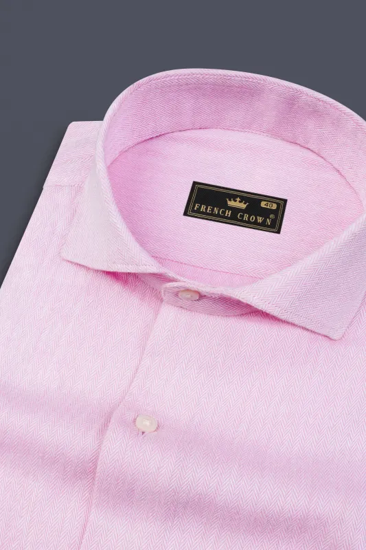 Pale Rose Pink Herringbone and Tencel rich Shirt sold by French Crown