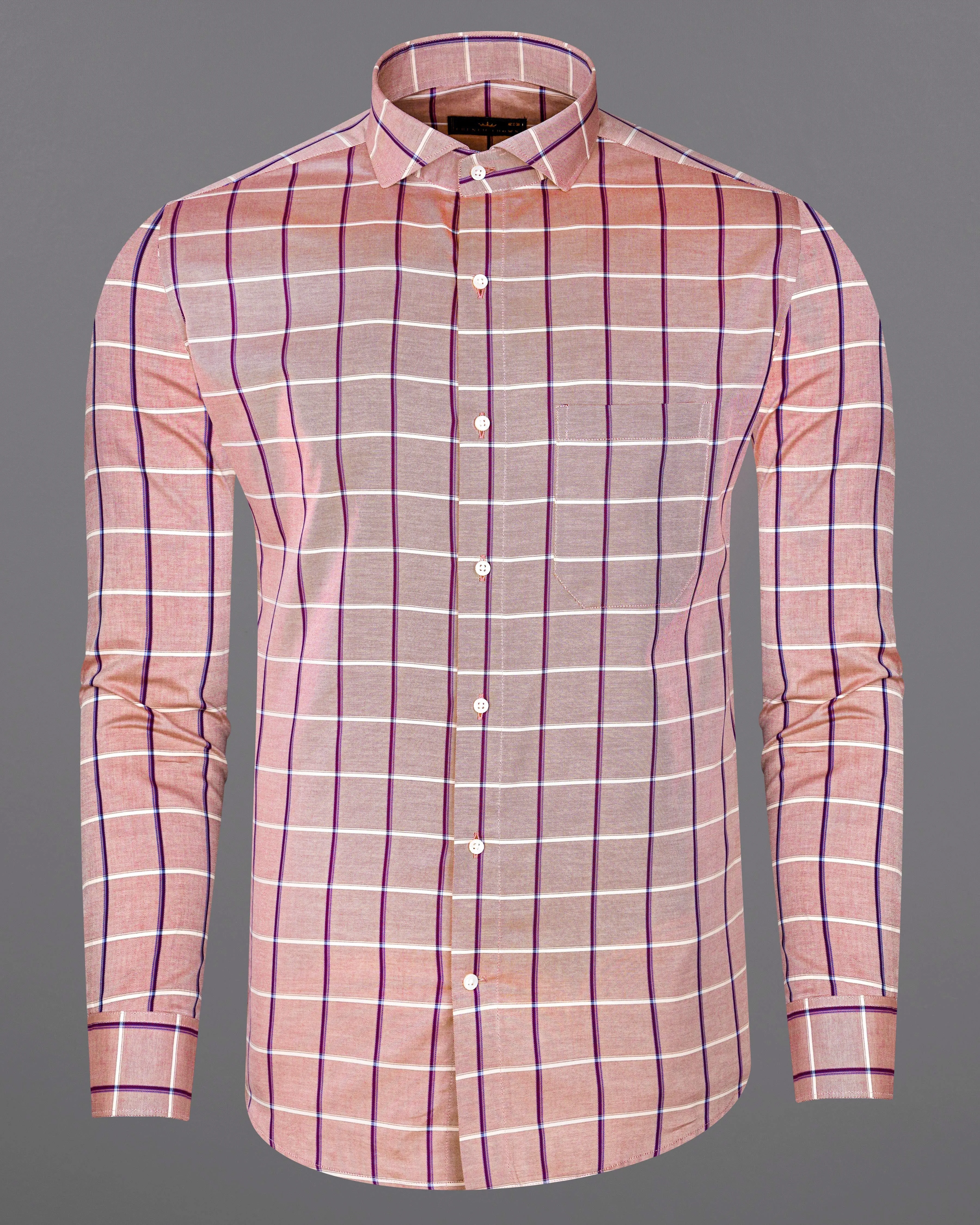 Oriental Peach with Mardi Maroon Twill Checked Premium Cotton Shirt sold by French Crown product image thumbnail 5