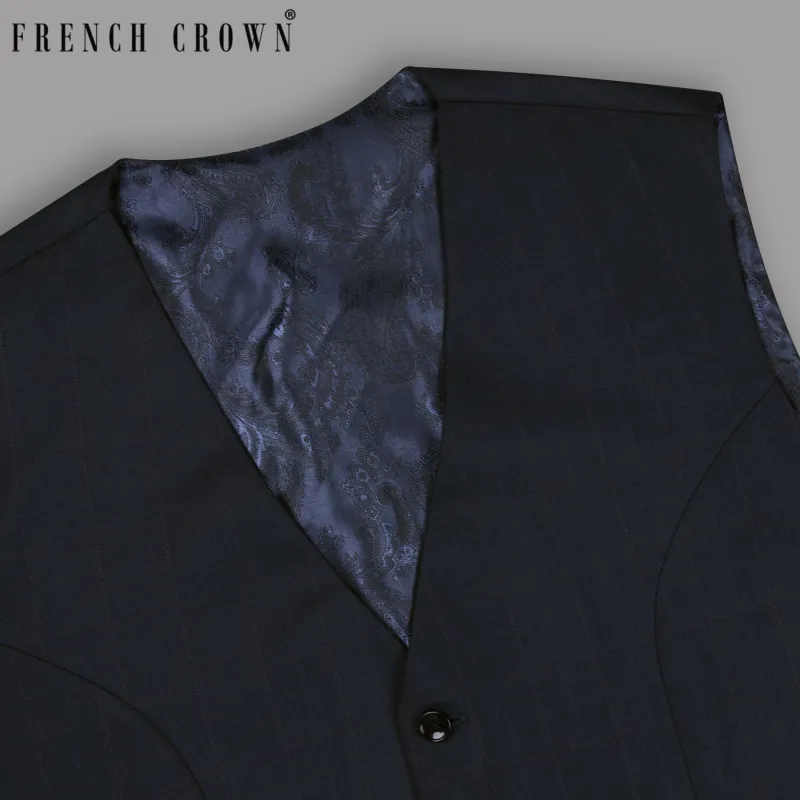 Navy Subtle Windowpane Wool Rich Waistcoat sold by French Crown