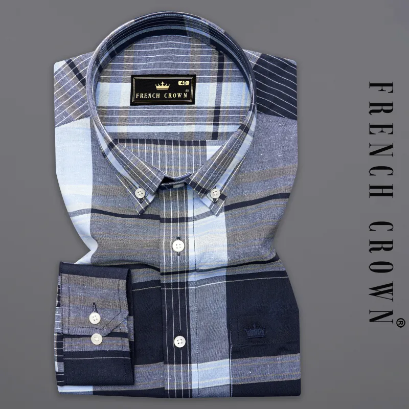 Mirage Blue with Periwinkle Blue and White Premium Cotton Shirt sold by French Crown