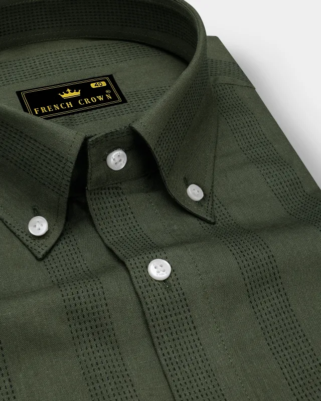 Kelp Green with Black Implied Lined Twill Premium Cotton Shirt sold by French Crown