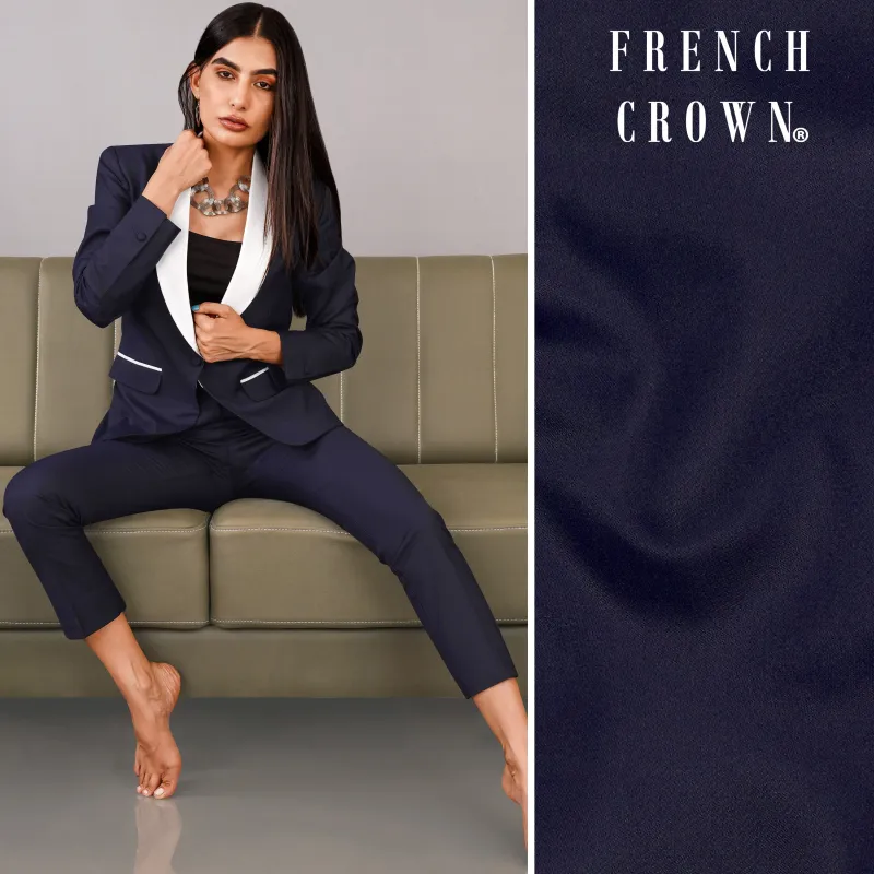 Charade Blue Subtle Sheen with White Lapel Single Breasted Women's Suit sold by French Crown