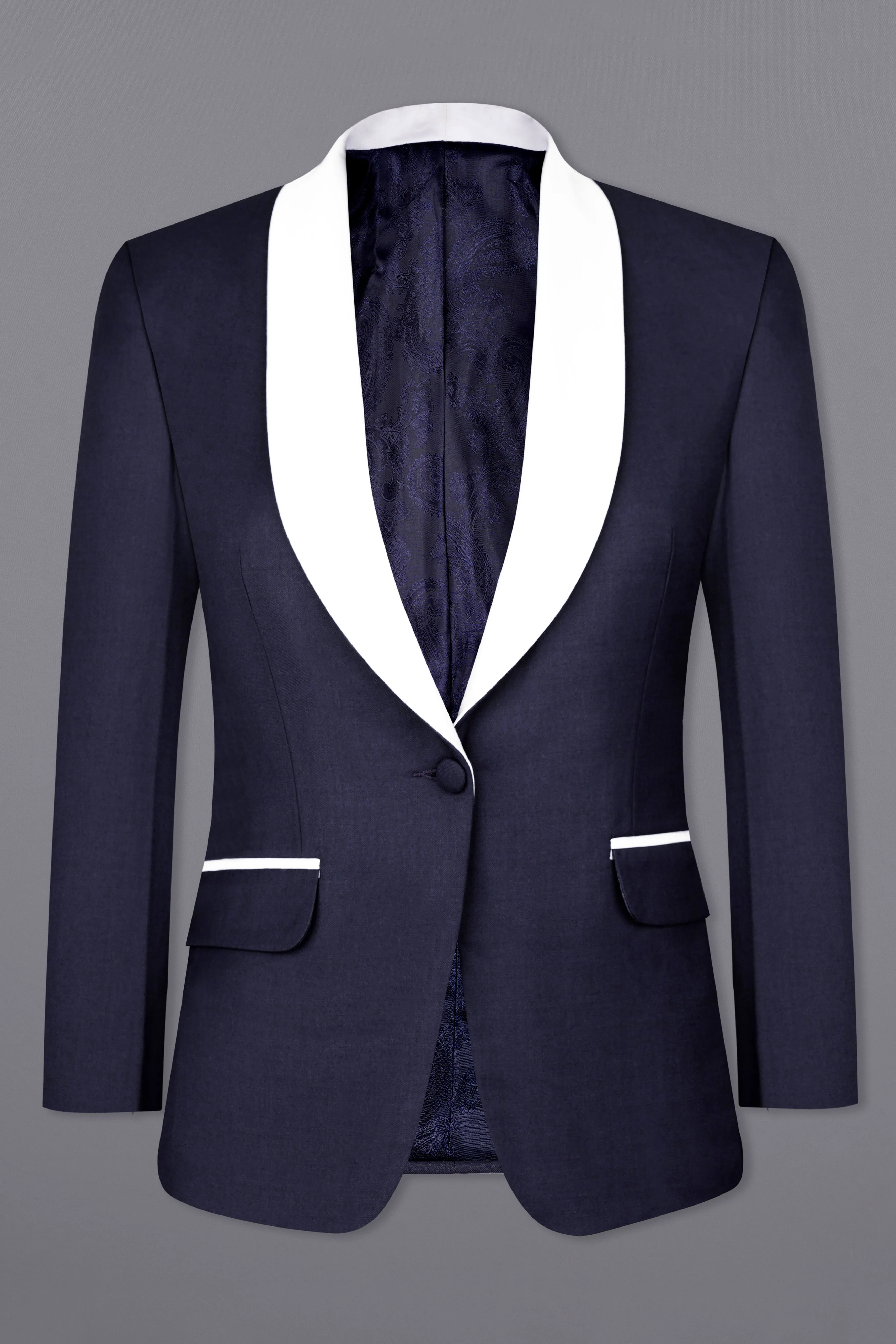Charade Blue Subtle Sheen with White Lapel Single Breasted Women's Blazer sold by French Crown product image thumbnail 2
