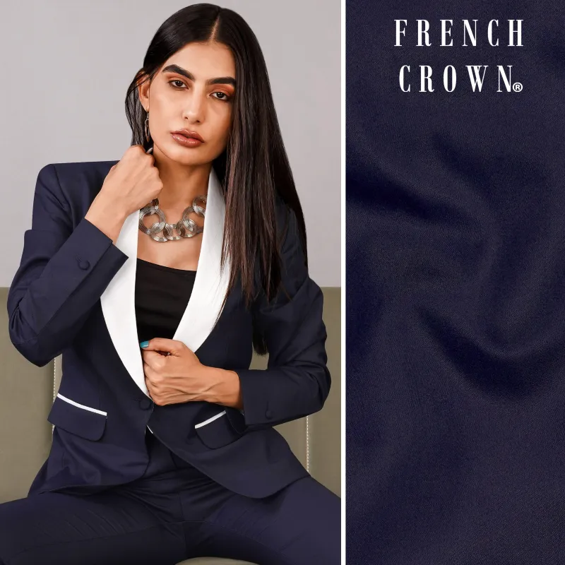 Charade Blue Subtle Sheen with White Lapel Single Breasted Women's Blazer made by French Crown
