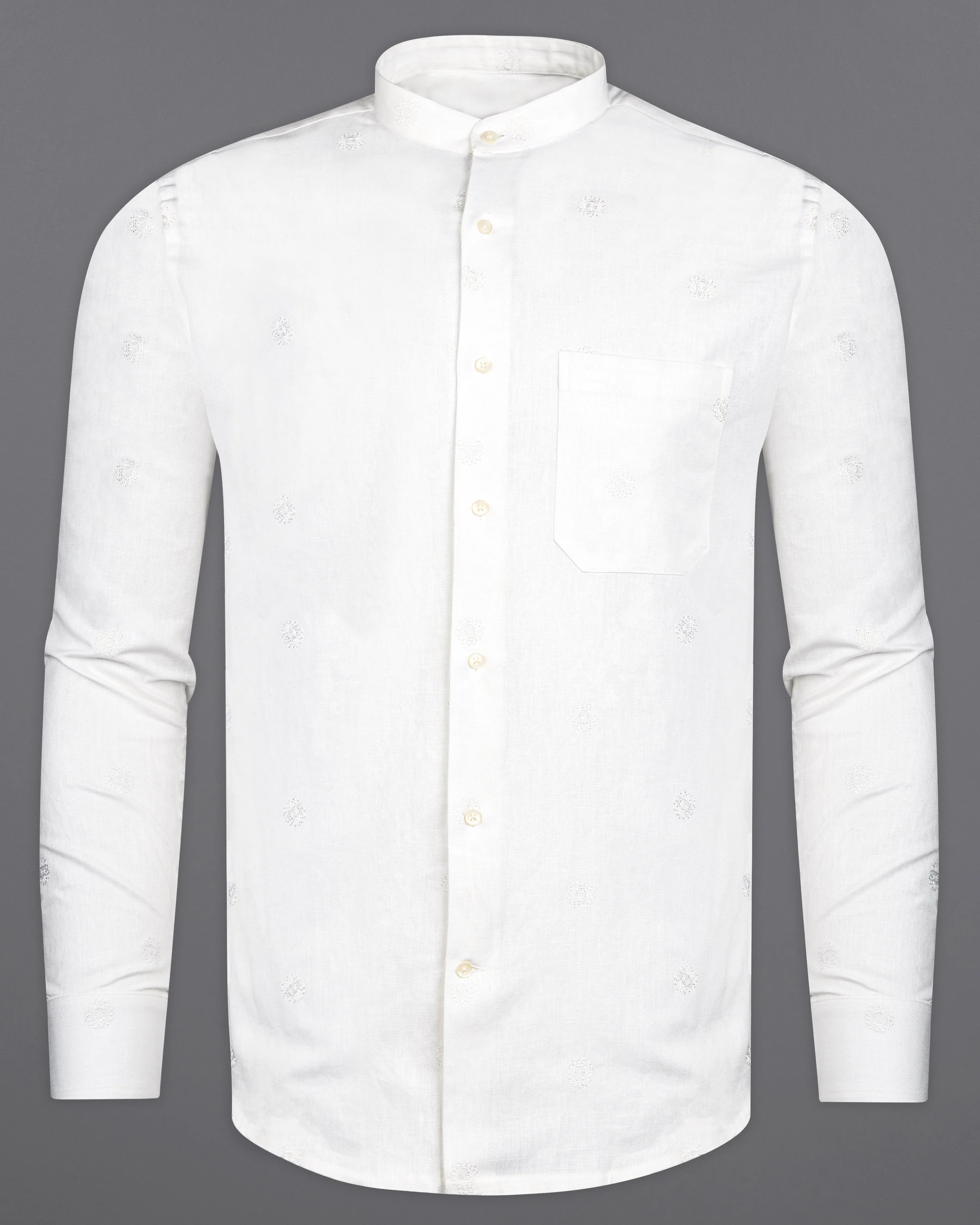 Bright White Textured Luxurious Linen Shirt sold by French Crown product image thumbnail 5