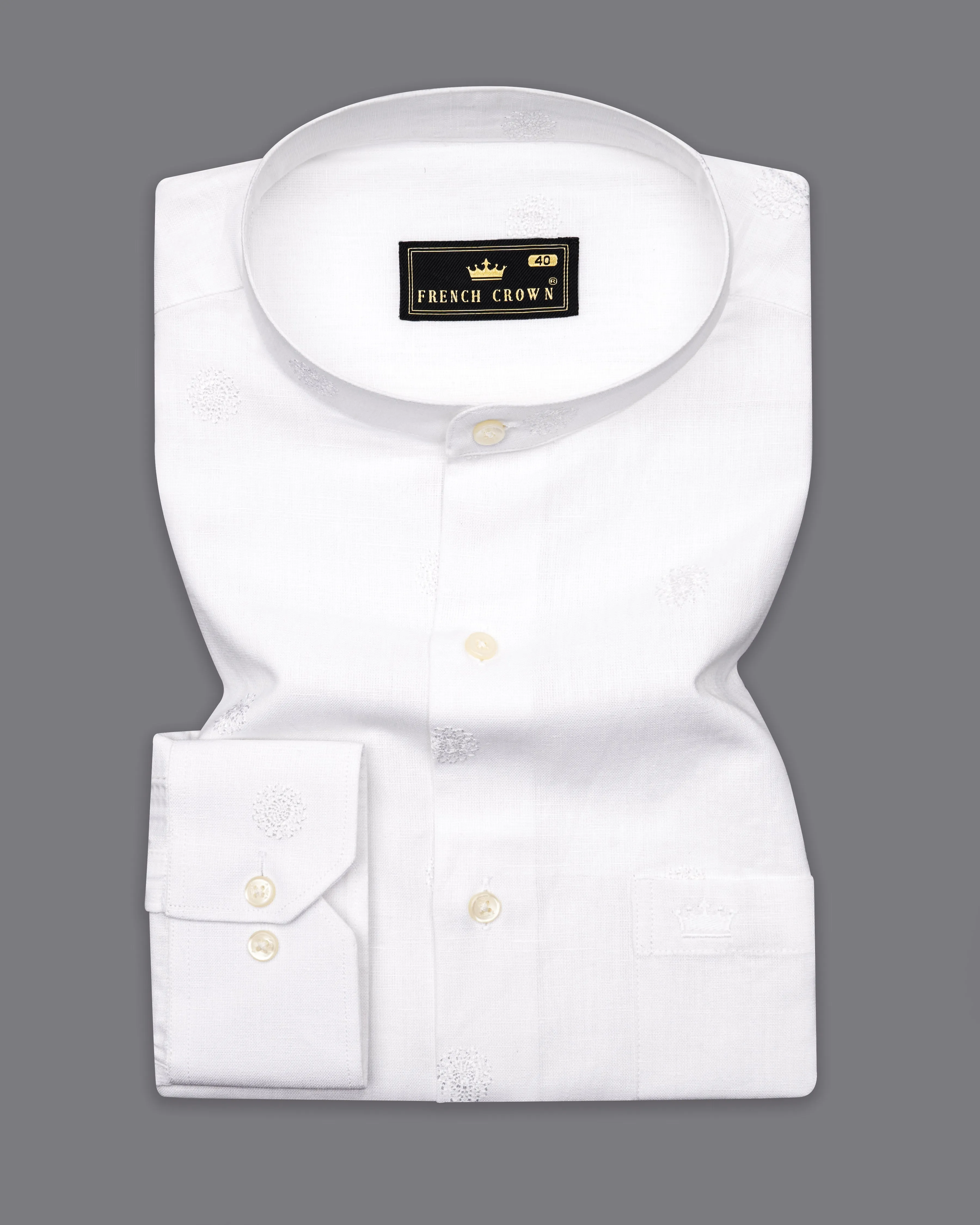 Bright White Textured Luxurious Linen Shirt sold by French Crown product image thumbnail 3