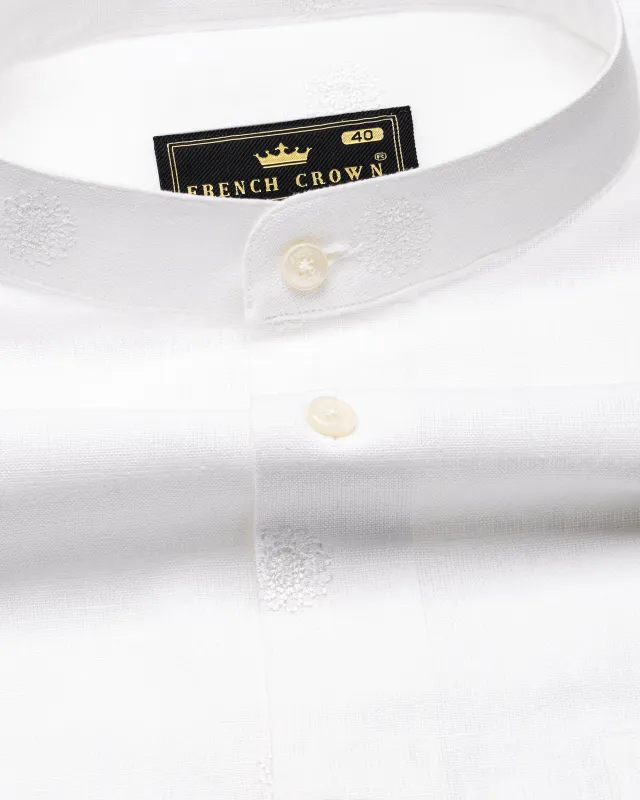 Bright White Textured Luxurious Linen Shirt sold by French Crown