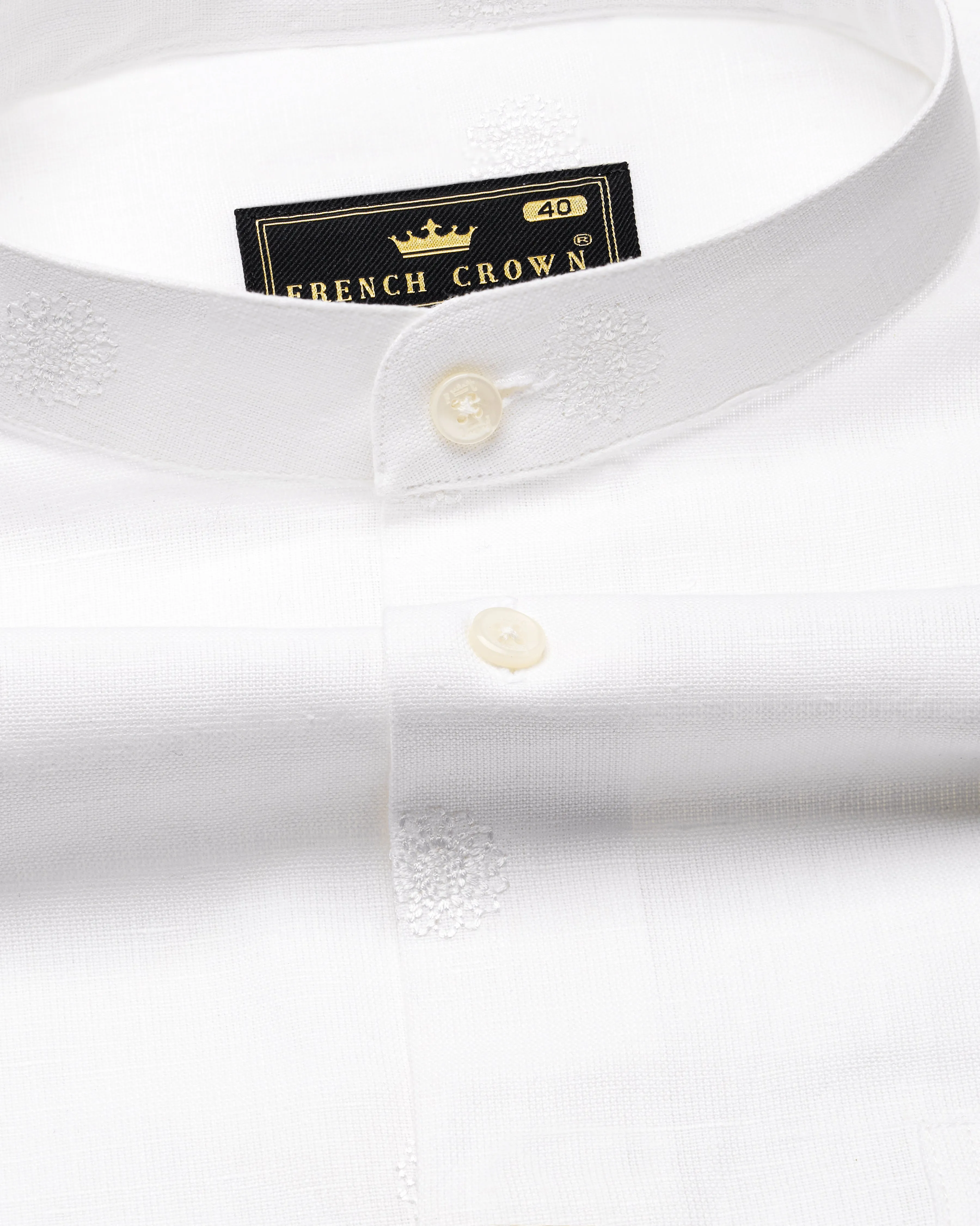Bright White Textured Luxurious Linen Shirt sold by French Crown