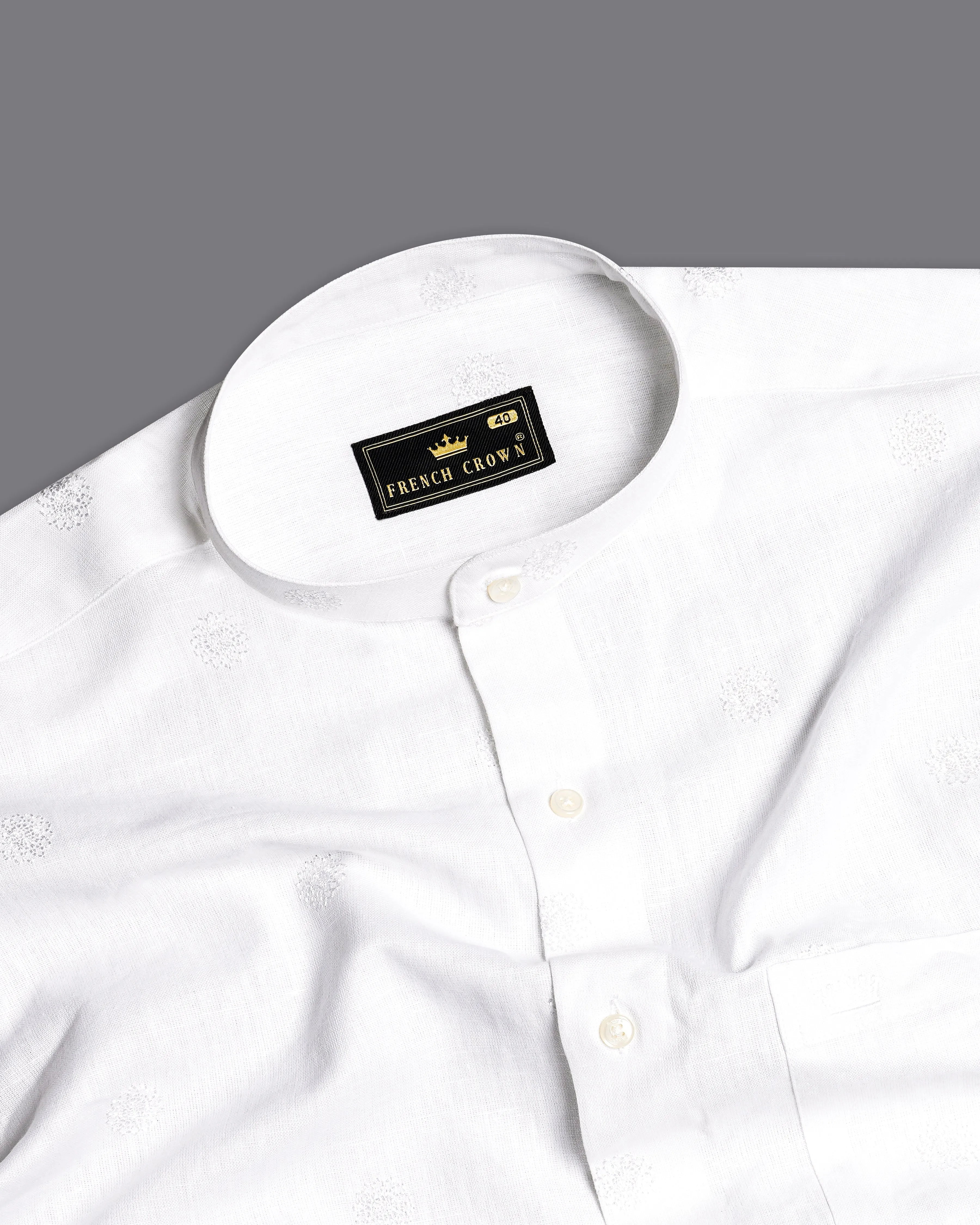 Bright White Textured Luxurious Linen Shirt sold by French Crown product image thumbnail 4