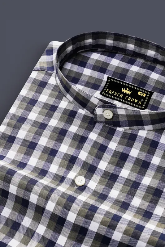 Bright White and Cloud Burst Blue Gingham Premium Cotton Shirt sold by French Crown