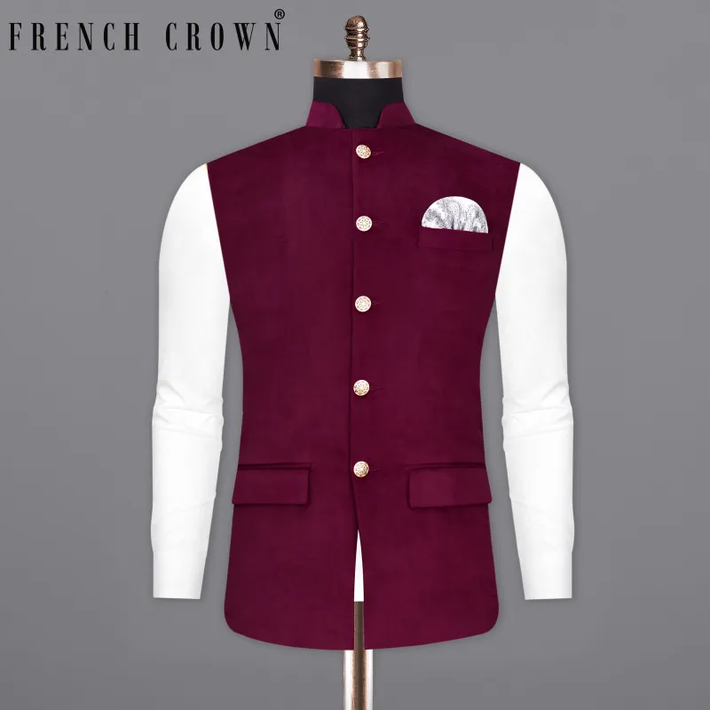 Barossa Maroon Velvet Designer Nehru Jacket sold by French Crown