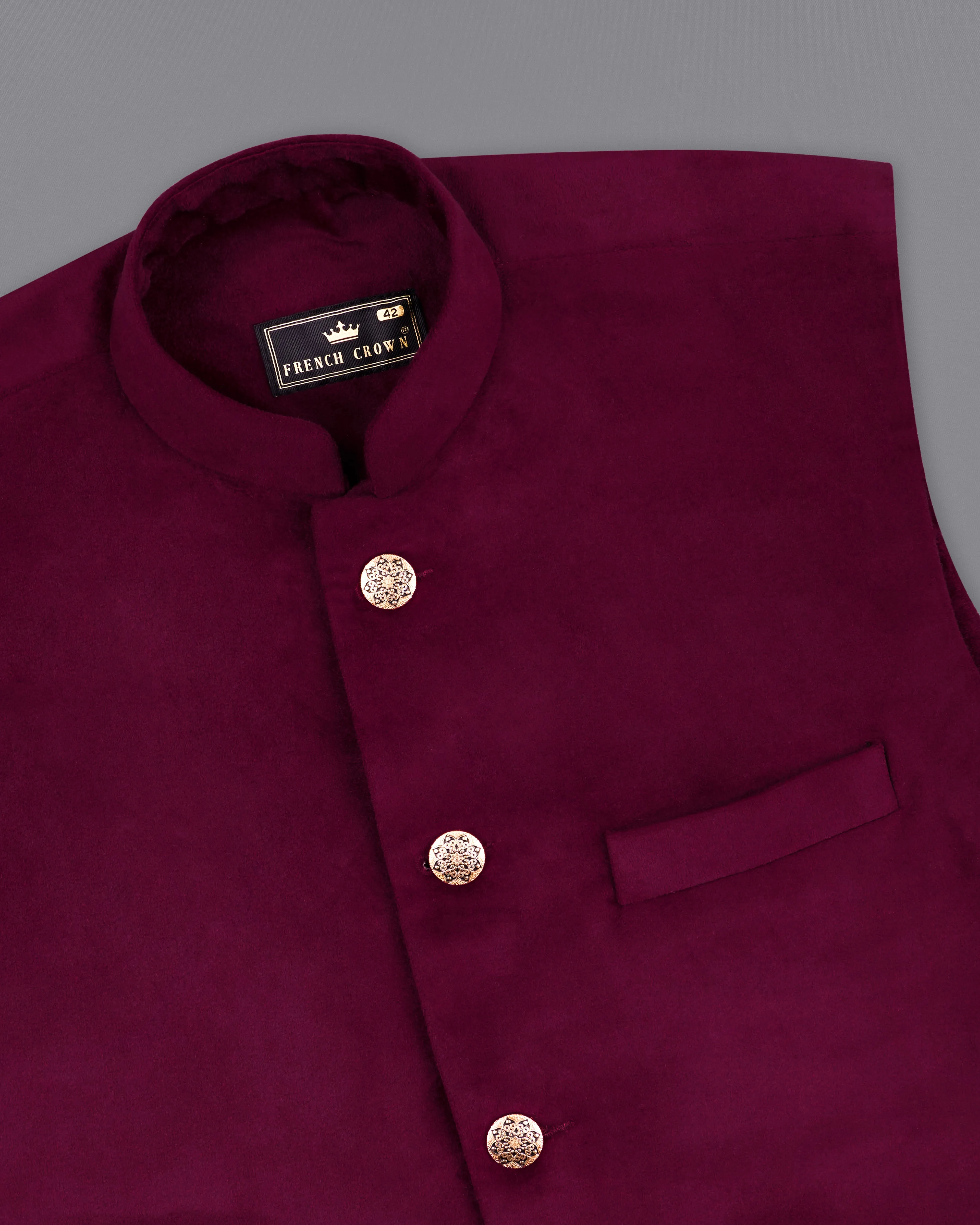 Barossa Maroon Velvet Designer Nehru Jacket sold by French Crown product image thumbnail 4