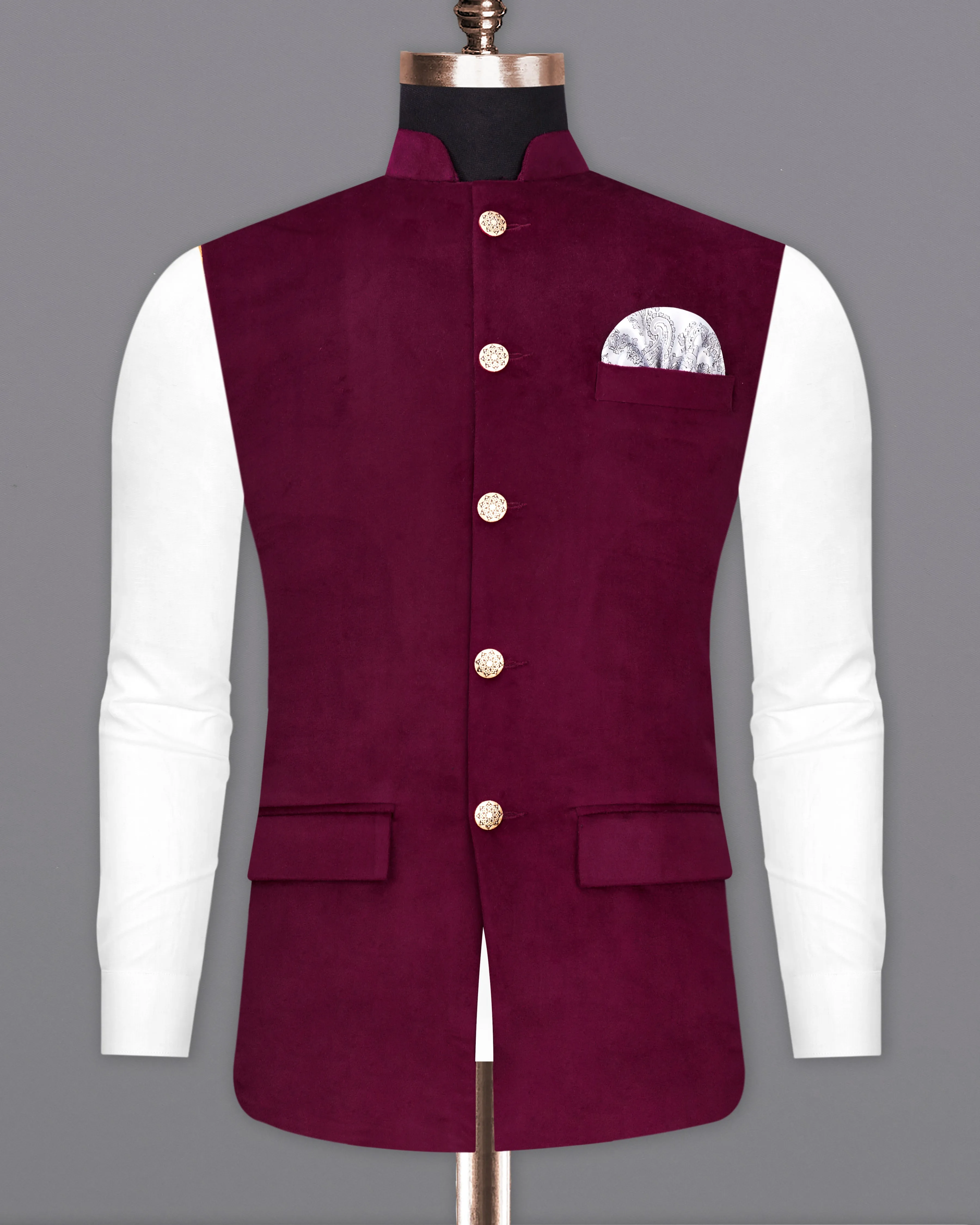 Barossa Maroon Velvet Designer Nehru Jacket sold by French Crown product image thumbnail 2