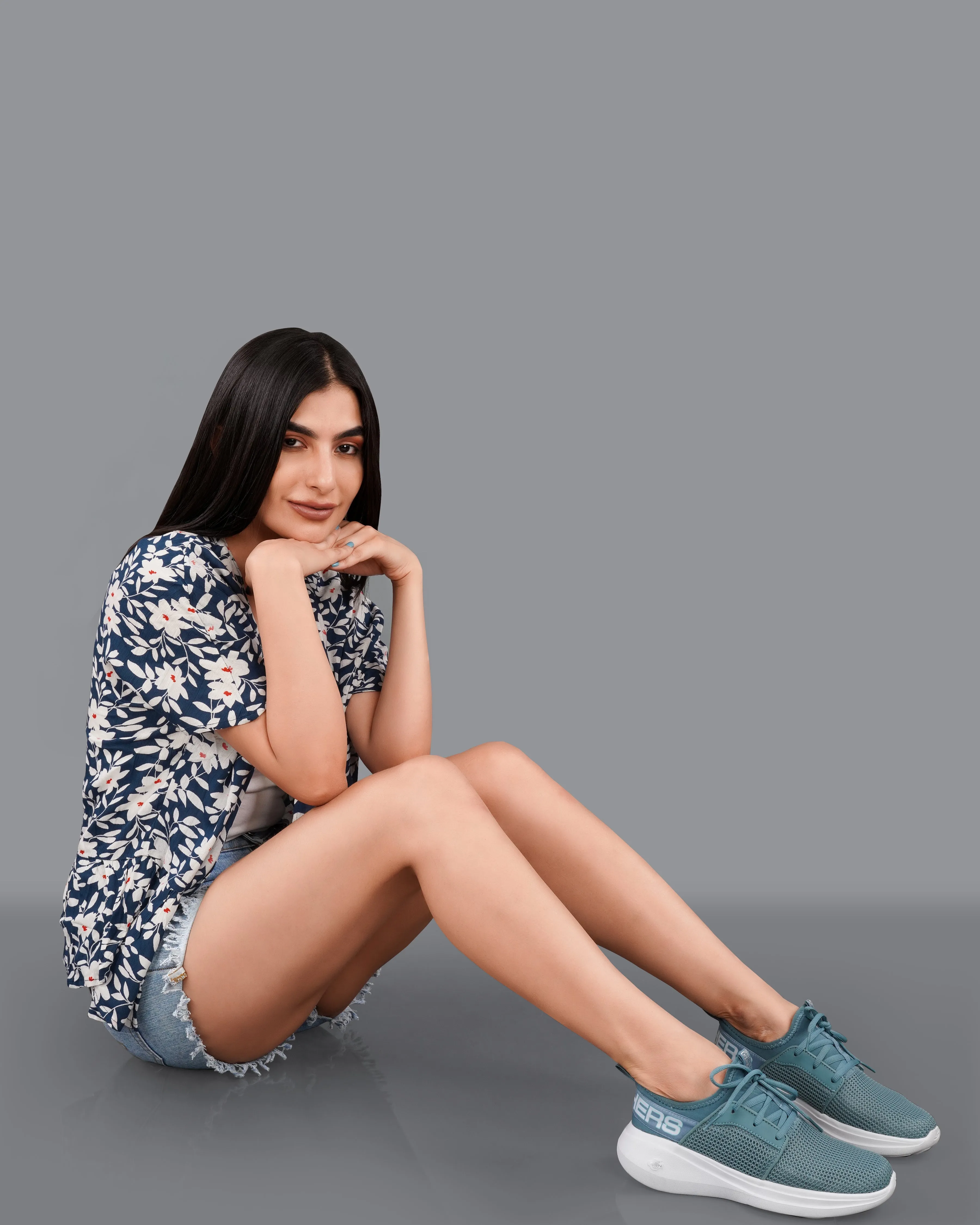 Rhino Blue with Merino Cream Floral Printed Shrug sold by French Crown product image thumbnail 5