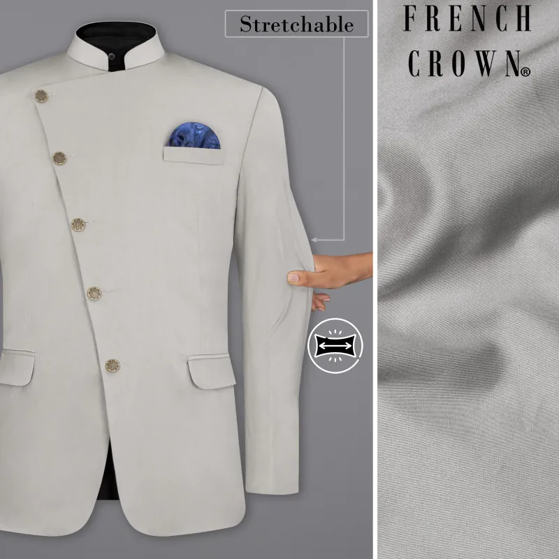 Martini Gray Cross Placket Bandhgala Premium Cotton Stretchable traveler Blazer sold by French Crown