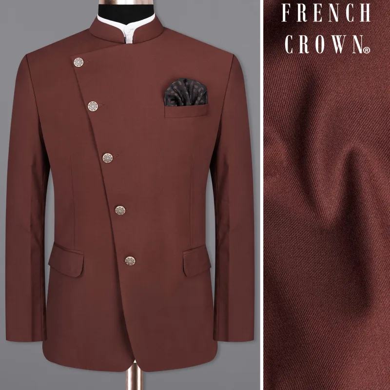 Lonestar Brown Cross Placket Bandhgala Blazer sold by French Crown