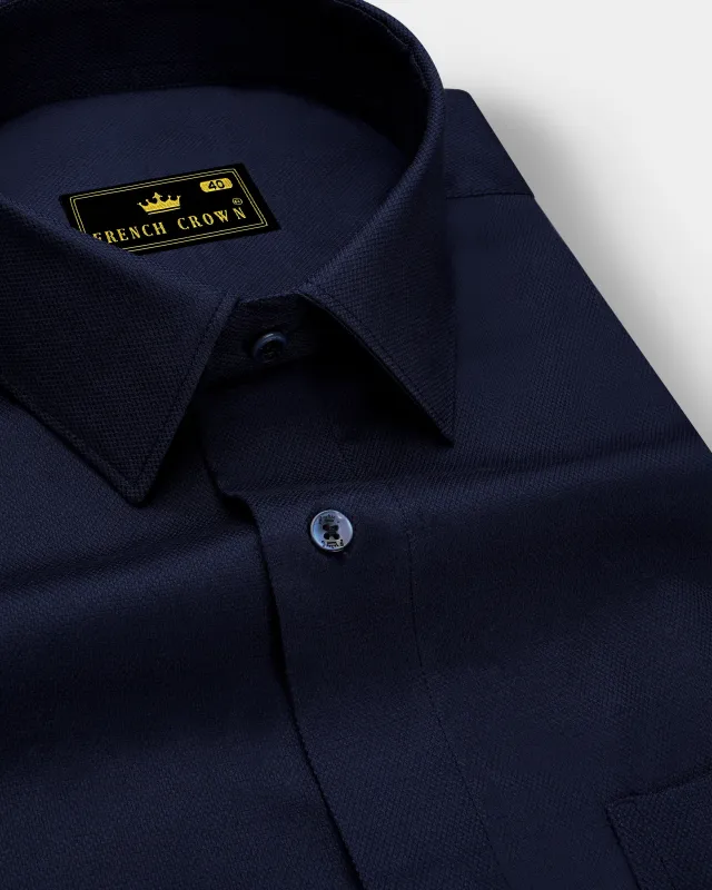Ebony Blue Dobby Textured Premium Giza Cotton Shirt sold by French Crown