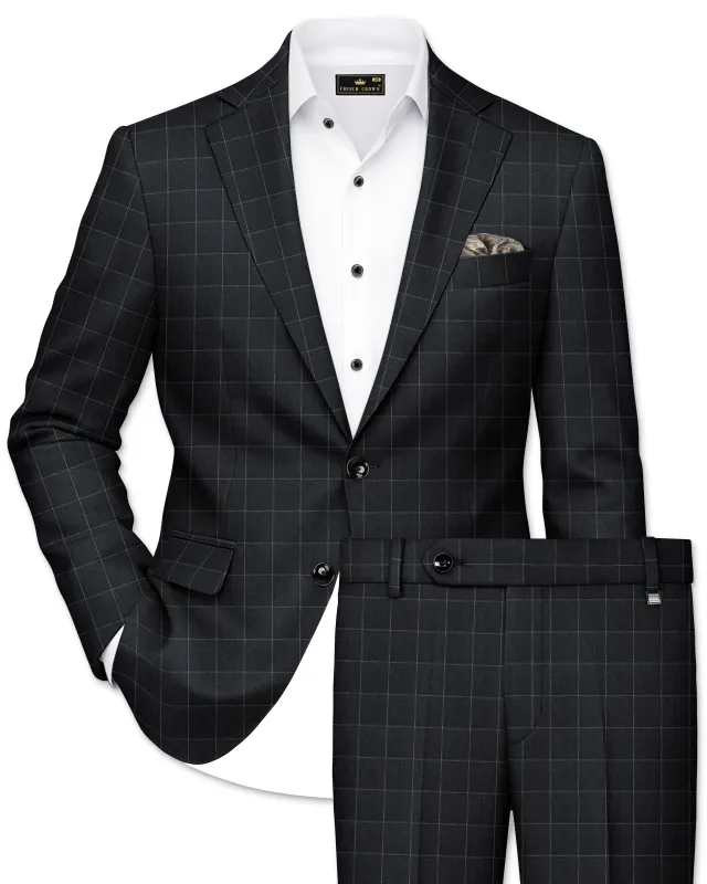 Charcoal Gray Windowpane Single Breasted Suit made by French Crown