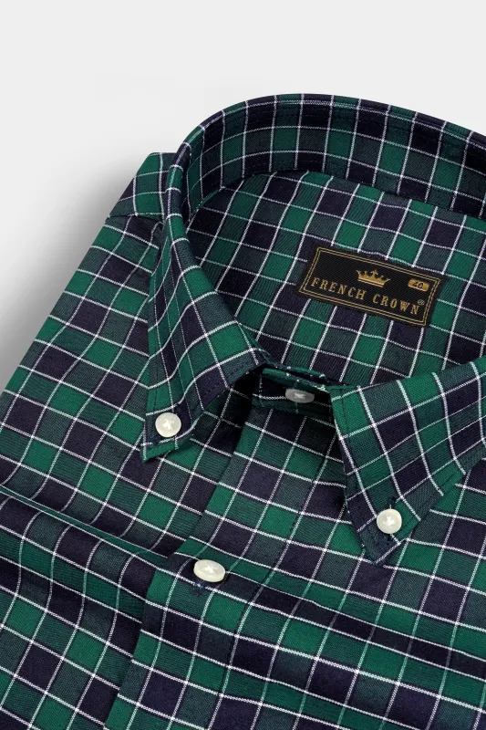Causal Green and Martinique Blue Checkered Premium Cotton Shirt sold by French Crown