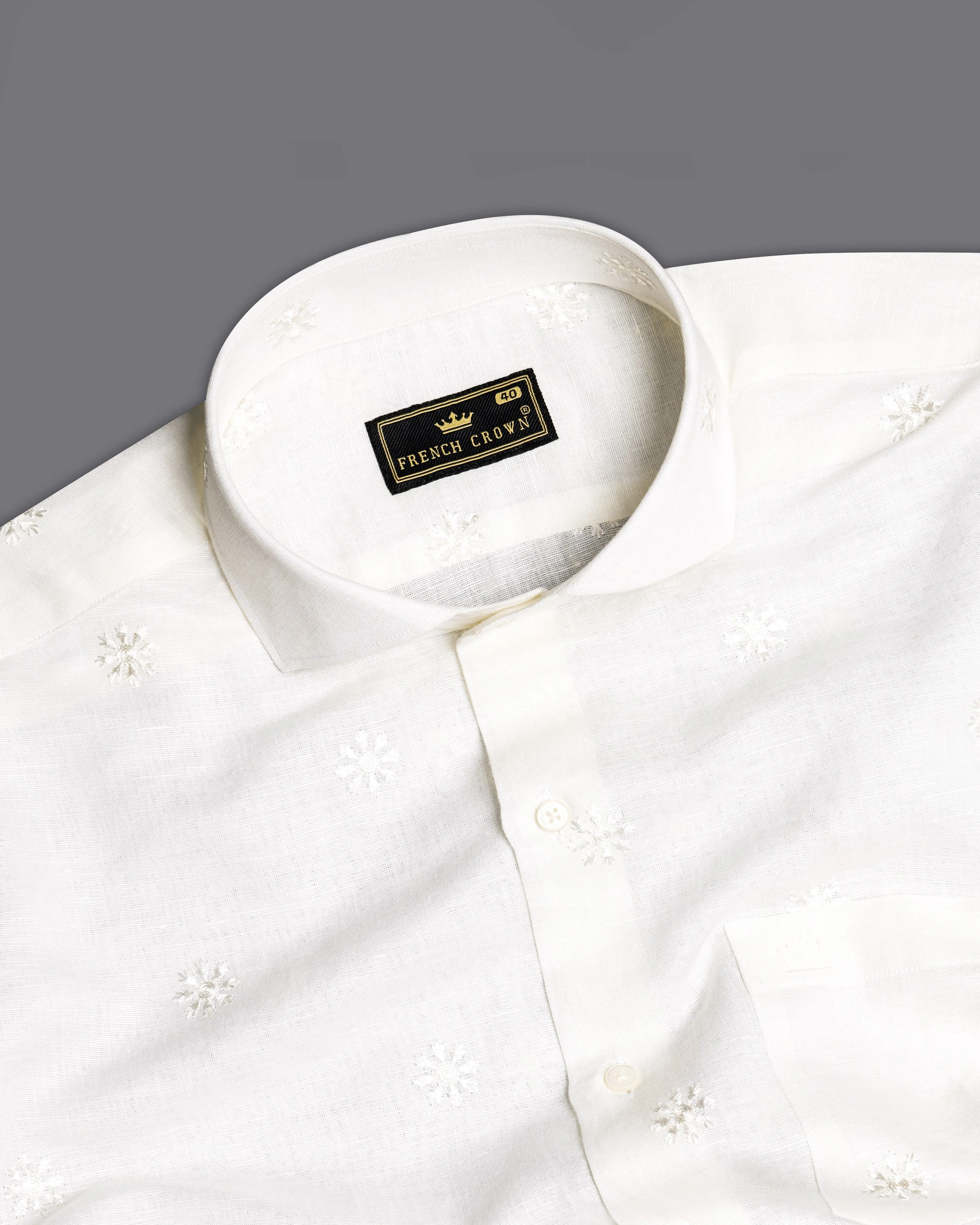 Bright White Embroidered Luxurious Linen Shirt sold by French Crown product image thumbnail 4