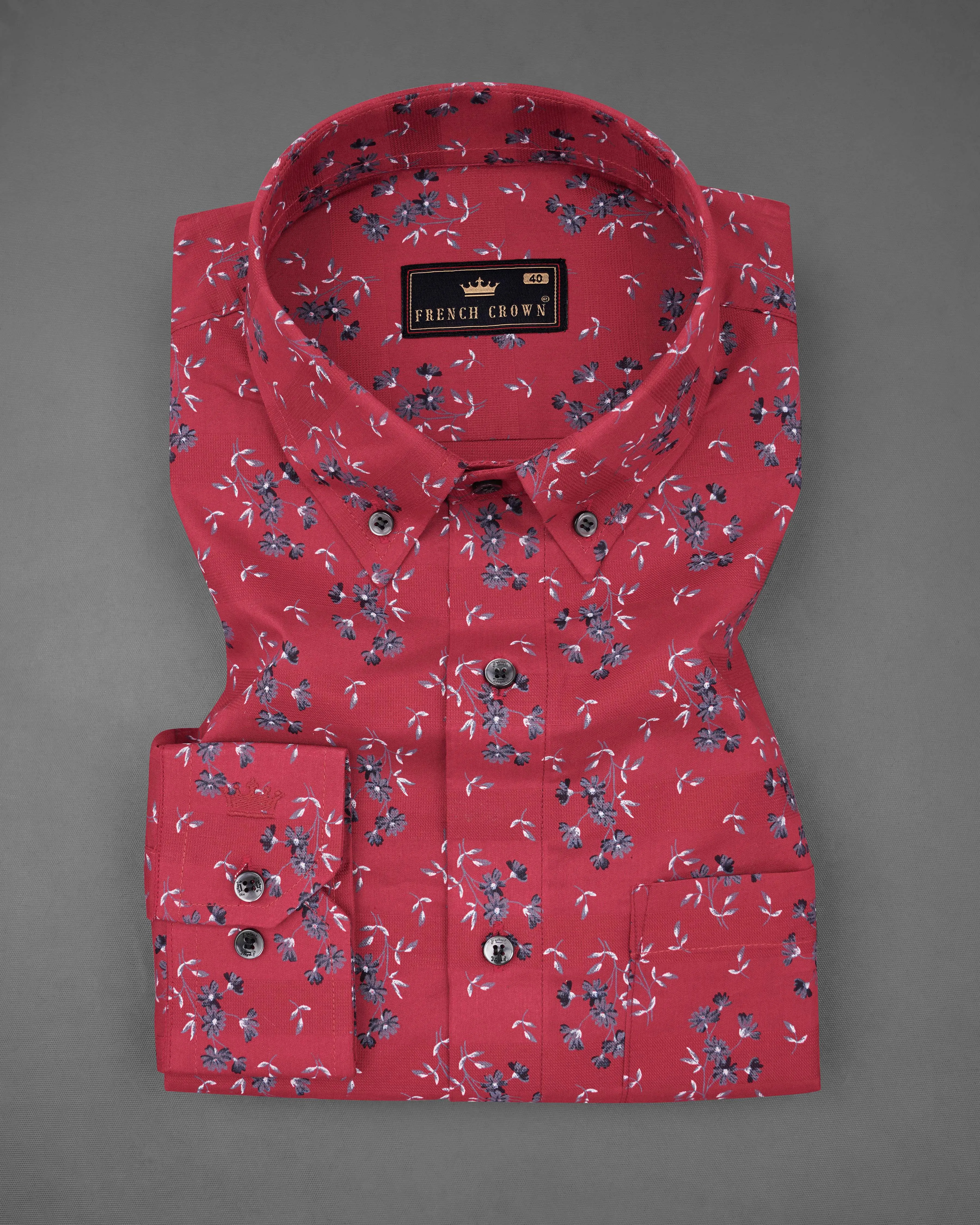 Stiletto Red Ditsy Dobby Textured Premium Giza Cotton Shirt sold by French Crown product image thumbnail 3