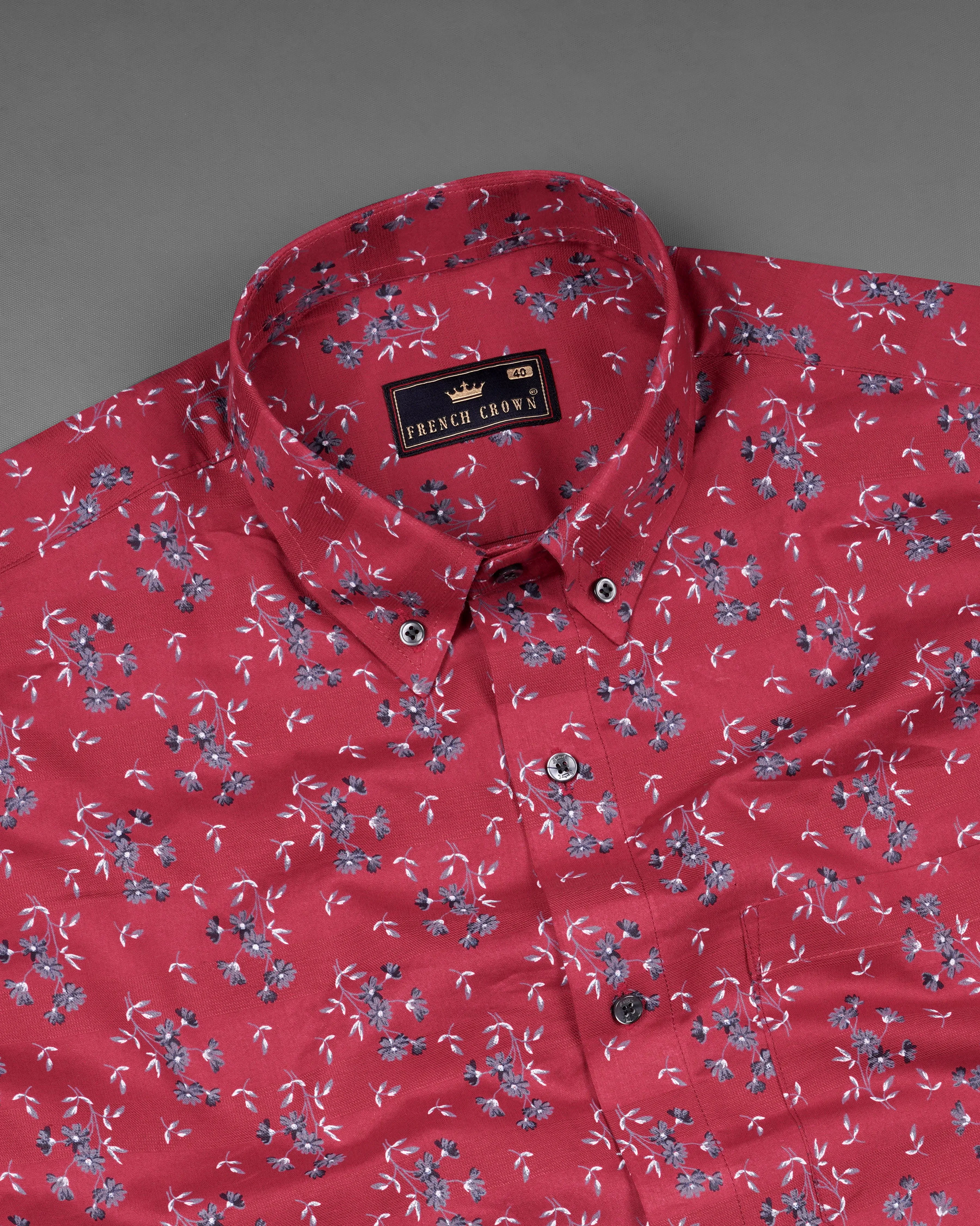 Stiletto Red Ditsy Dobby Textured Premium Giza Cotton Shirt sold by French Crown product image thumbnail 4