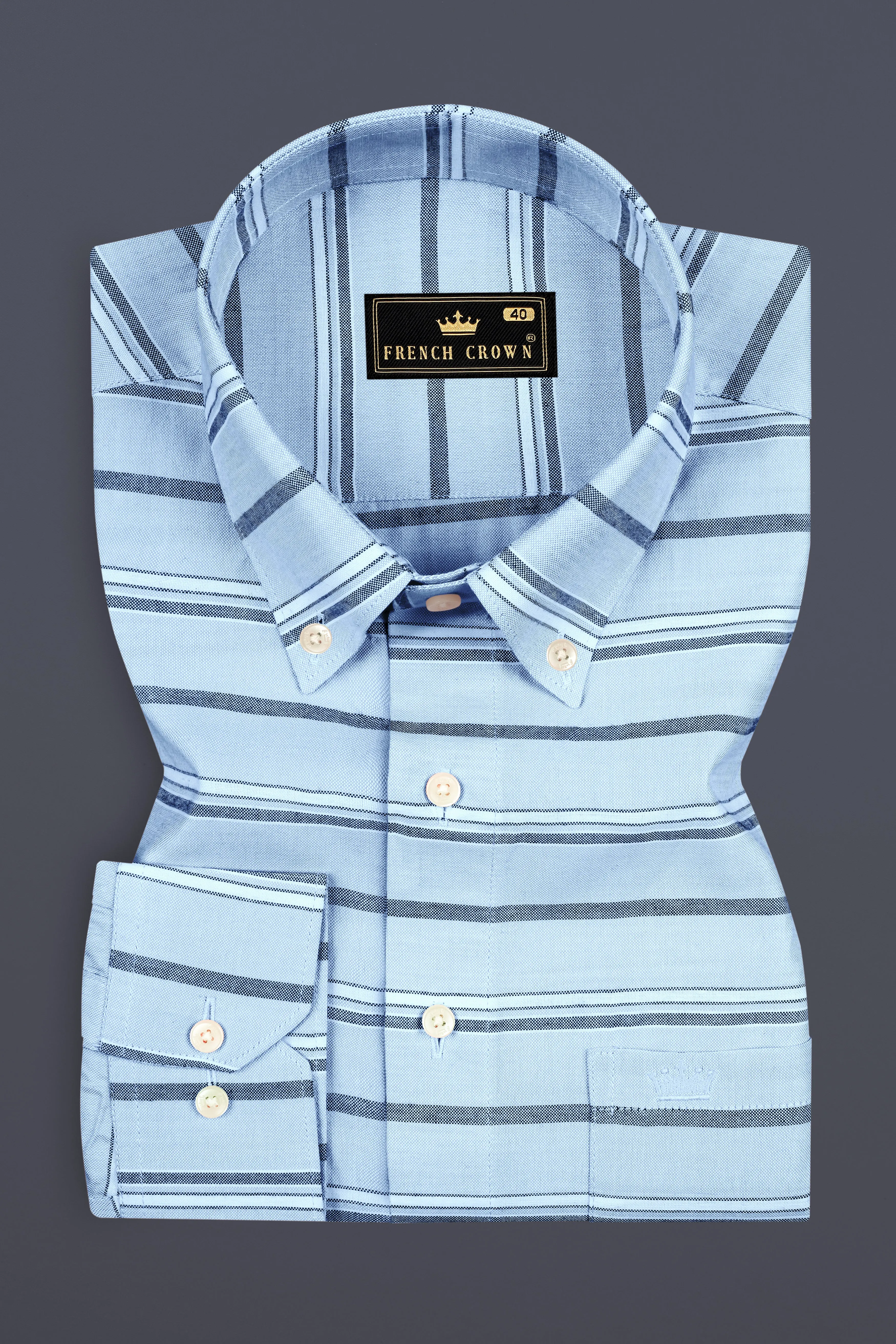 Spindle Blue Horizontal Double Striped Royal Oxford Shirt sold by French Crown product image thumbnail 3