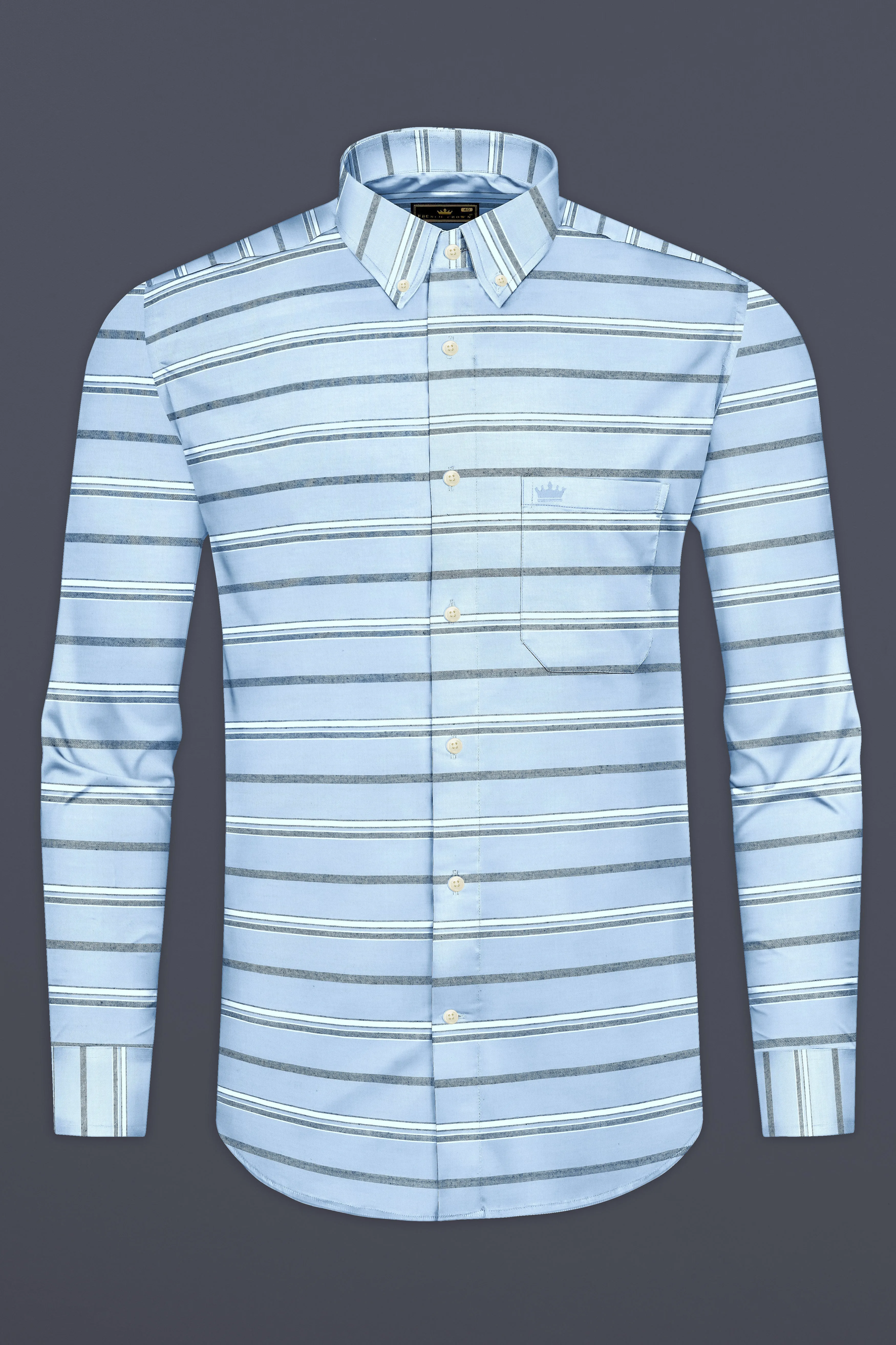 Spindle Blue Horizontal Double Striped Royal Oxford Shirt sold by French Crown product image thumbnail 4