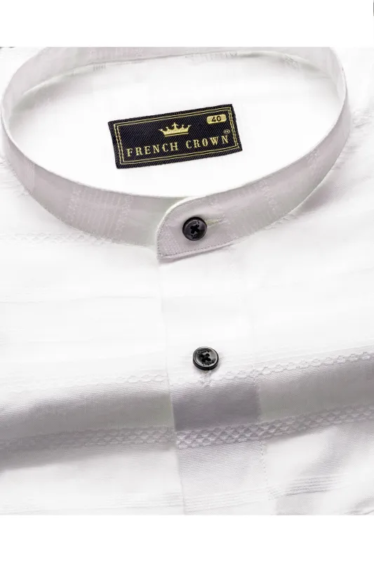 Bright White Striped Dobby Textured Premium Giza Cotton Shirt sold by French Crown