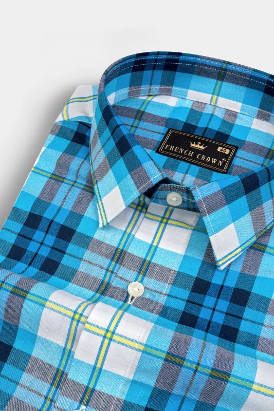 Anakiwa Blue and White Plaid Premium Twill Textured Premium Cotton Shirt sold by French Crown