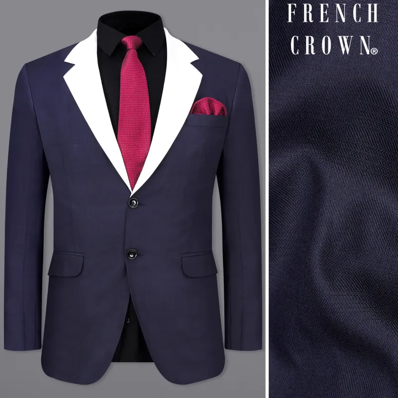 Mirage Blue with White Lapels Single Breasted Blazer sold by French Crown
