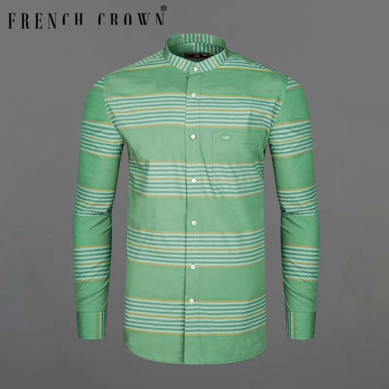 Lichen Green with Laser Yellow Striped Premium Cotton Shirt sold by French Crown