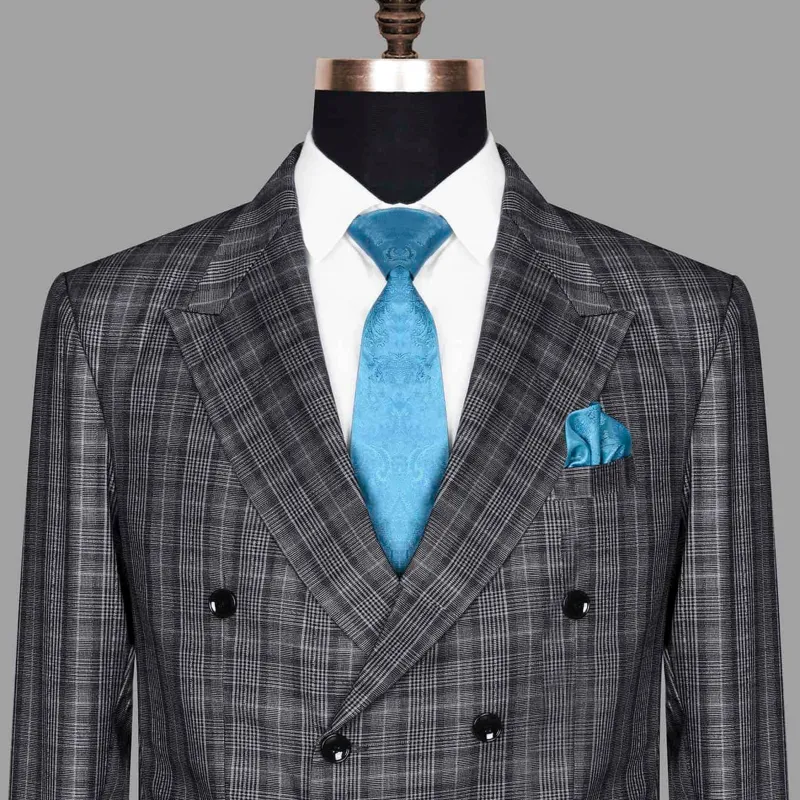 Fossil Grey Plaid Double Breasted Blazer sold by French Crown