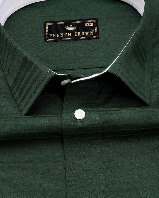 Everglade Green Subtle Striped Dobby Textured Premium Giza Cotton Shirt sold by French Crown